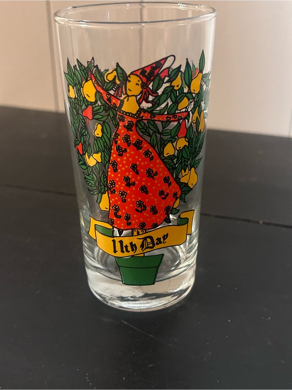 Vintage 12 Days of Christmas 11th Day Eleven Ladies Dancing Glass Tumbler 5.5”